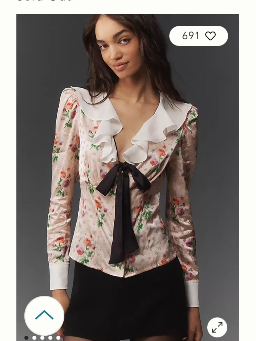 Anthropologie Maeve Pink Floral Ruffle-Front Blouse with White Collar XS
